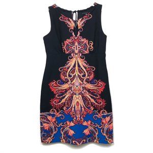 Tiana B Keyhole Black Sleeveless Dress w/Ornamental Design & Corded Neck Tie